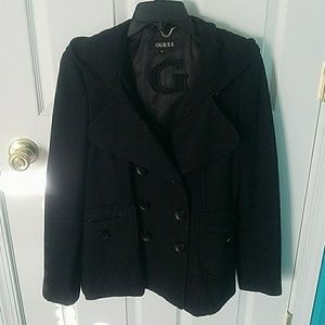 Women's M Black Guess Short Peacoat